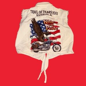 Vintage 2001 Trail of Tears Ride With Pride Eagle Crop Button Shirt Women XL